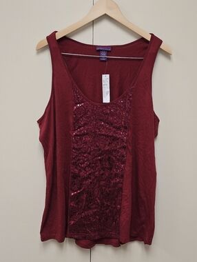 NWT Women's Red Sequin Tank Top 16/18 Beverly Drive Cotton Modal Sleeveless